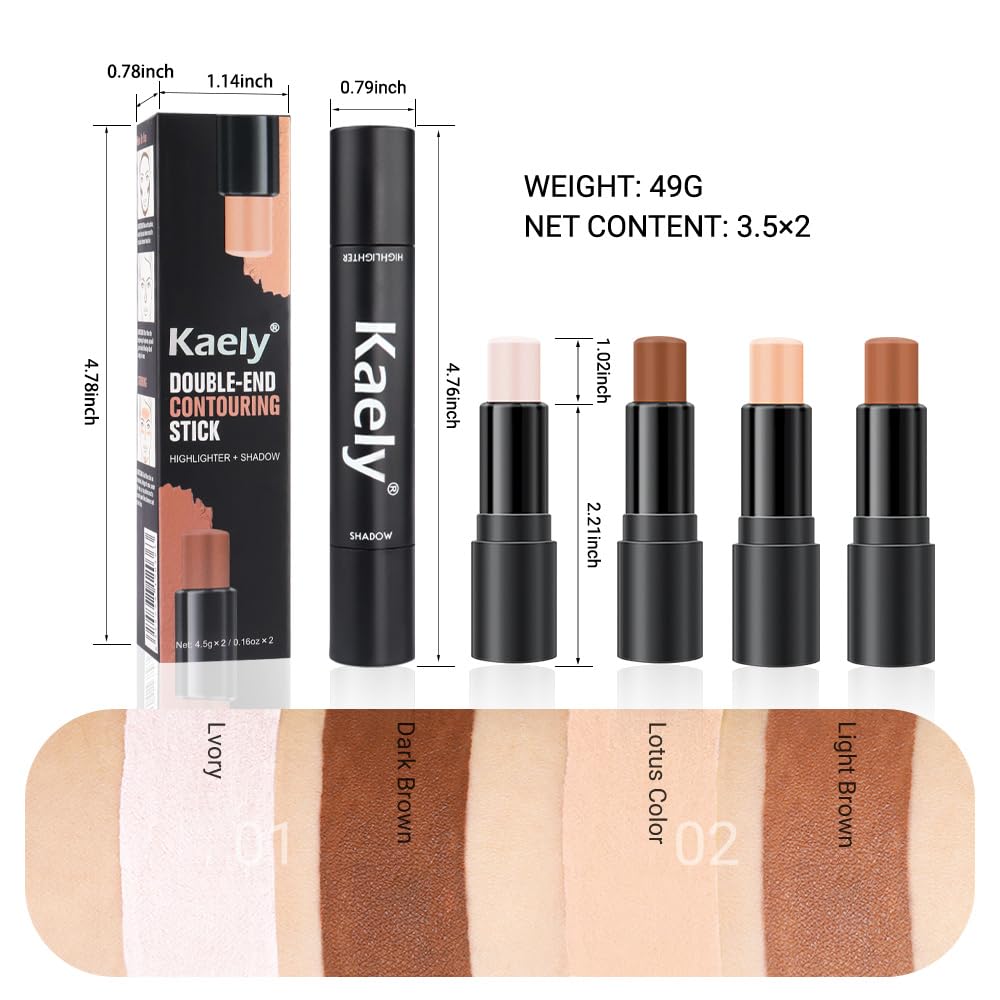 evpct 4 Colors Contour Stick Makeup Set Concealer Stick Cream Contouring Contour Palette Makeup Kit for Beginners Nose Bronzer Stick Liquid Contour Face Highlighter Makeup contorno maquillaje 01+02