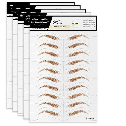 50 Pairs Medium Brown Temporary Eyebrow Tattoos, Waterproof and Smudge-Proof Medium Sassy Swerve Style Realistic Eyebrow Stickers for Women, Easy to Apply, Won't Work on Existing Brows