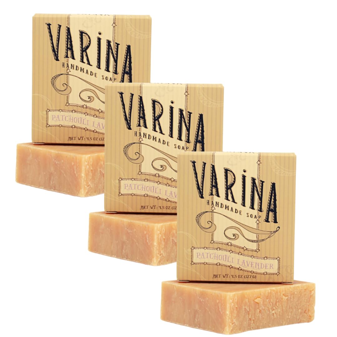 Varina Patchouli Lavender Soap - Gentle Cleansing for Sensitive Skin, Earthy Scents - 3 Pack - Goat Milk Soap