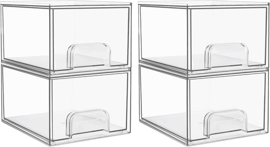 Vtopmart 4 Pack Clear Small Stackable Storage Drawers,Acrylic Bathroom Makeup Organizer,Plastic Storage Bins For Vanity, Undersink, Kitchen Cabinets, Pantry, Home Organization