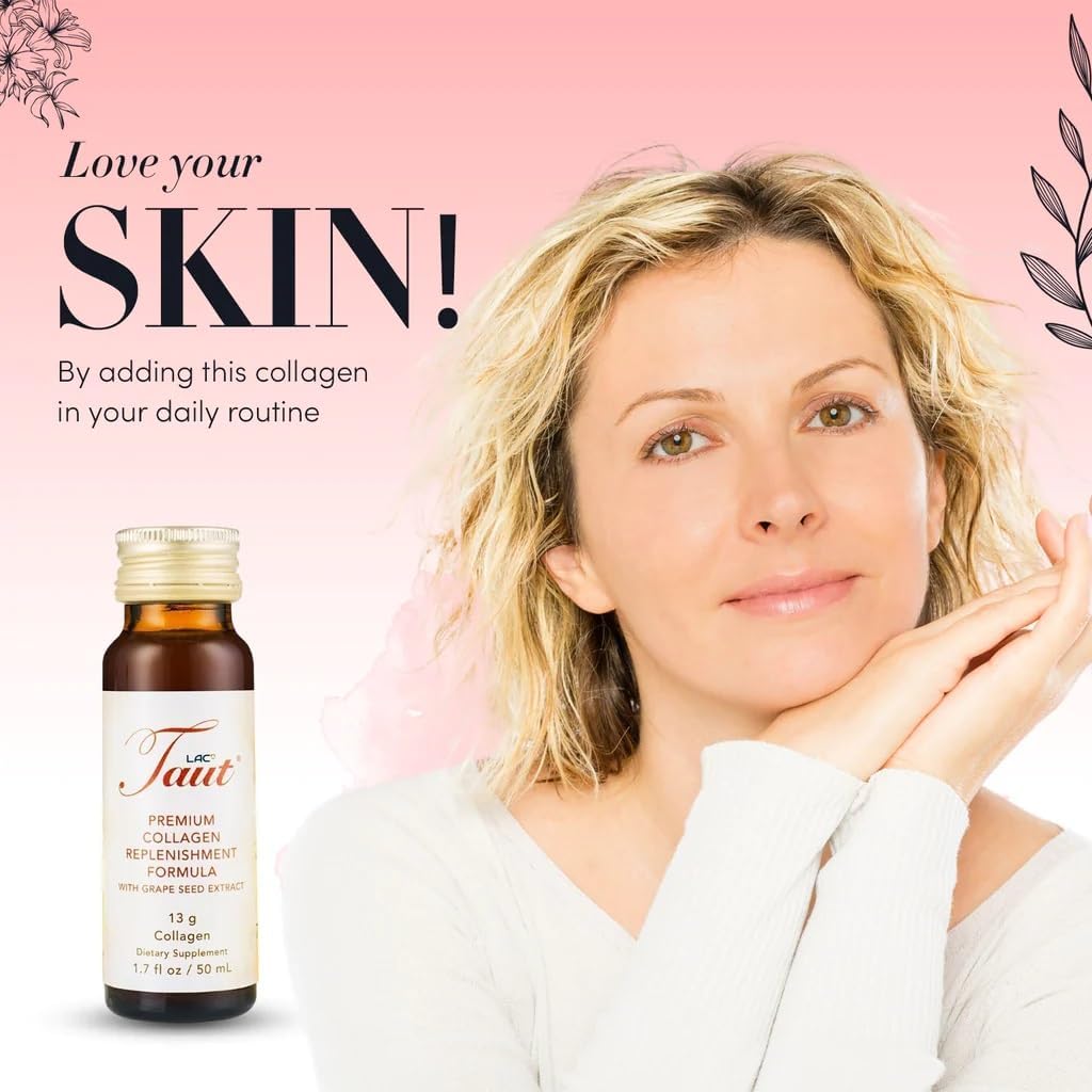 TAUT Liquid Collagen for Women – 13,000mg Marine Collagen Drink with Hyaluronic Acid, Grape Seed & Elastin – Visible Skin, Hair & Joint Support – 2 Box (8 Bottles Each)