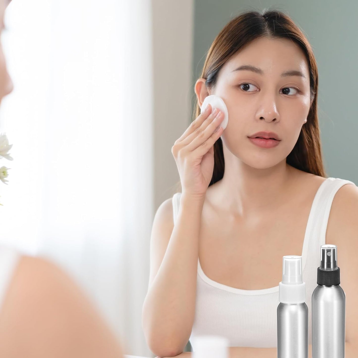 HARFINGTON 3pcs Aluminum Fine Mist Spray Bottles 60ml/2.03oz Metal Small Liquid Alcohol Refillable Travel Container with White Plastic Nozzle Cap for Perfume Skincare Cosmetic Storage Bottle