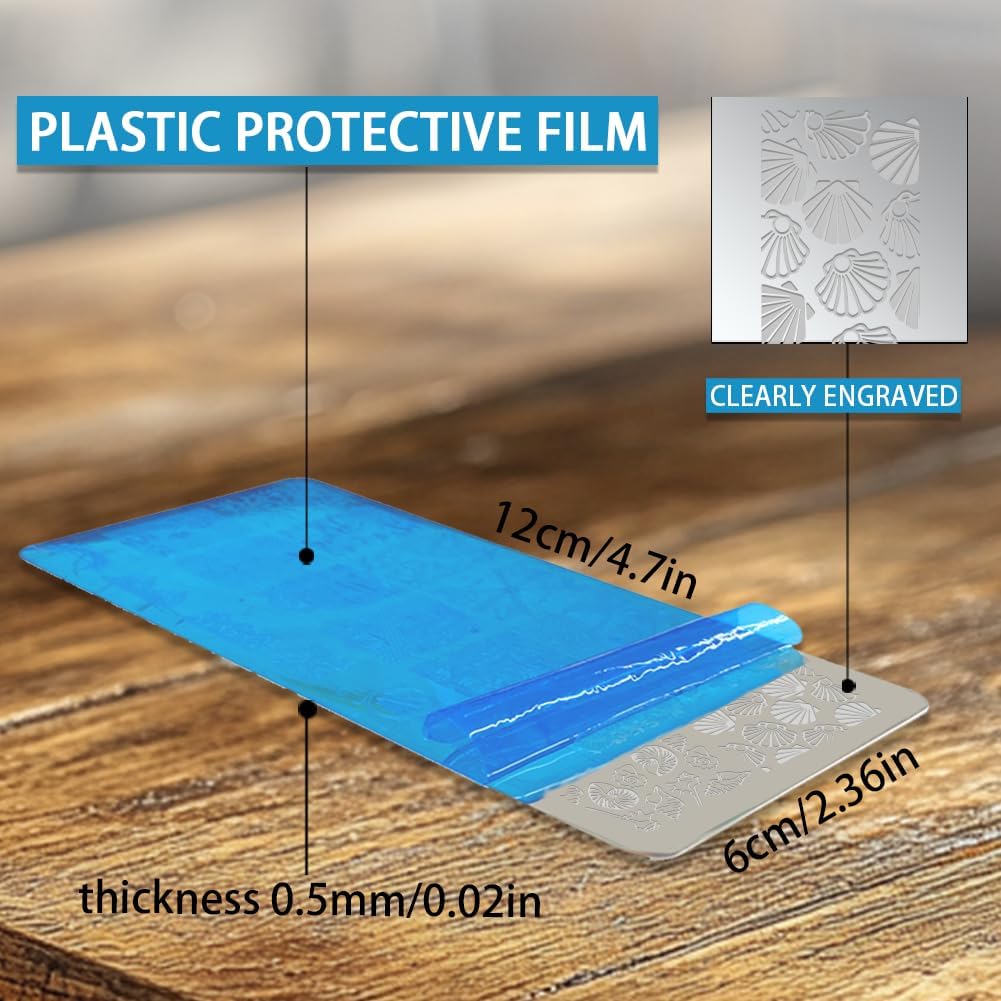 3Pcs Tropical Floral Plant Nail Stamping Plate French Tip Nail Stamping Templates Marine Animals Nail Art Stamp Plates Image Plate Stainless Steel DIY Reusable Tools for Manicure Printing