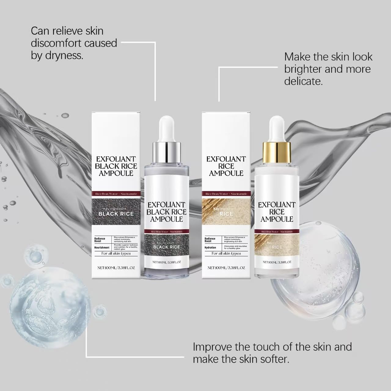 Black And White Rice Exfoliant,2025 New Soft Rice Exfoliating Face and Body Black and White Rice Exfoliant for All Skin Types,White+Black (2 PCS)