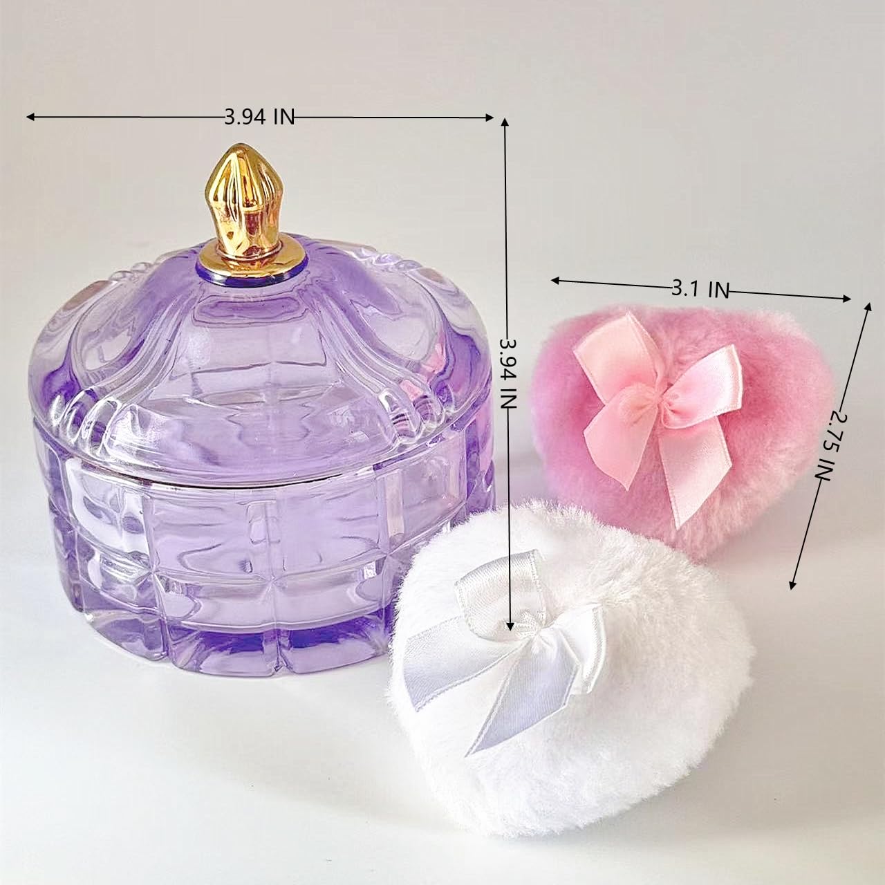 Body Powder Puff and Container - Glass Dusting Powder Container with 2 Soft Puffs Vintage Powder Puff Case for Women & Girls (3.94x3.94x3.94 H in) - GRB011-Purple