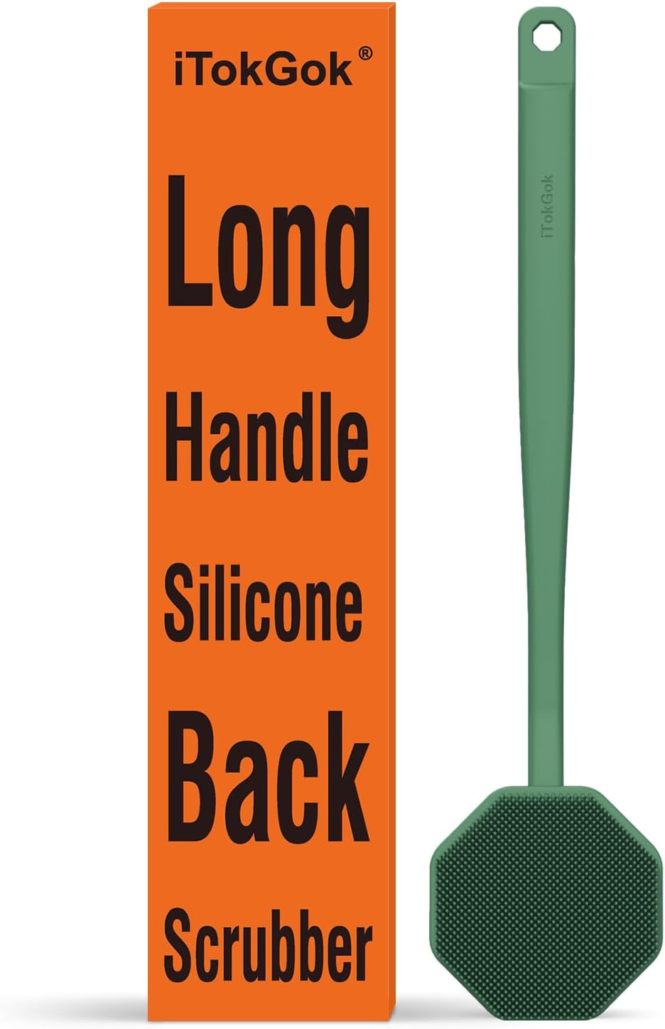 iTokGoK® Silver-Infused Silicone Back Scrubber with Long Handle Back Brush for Shower,Back Brush Long Handle for Men and Women,Ergonomic No-Slip Handle, Long-Lasting (Midnight Green)