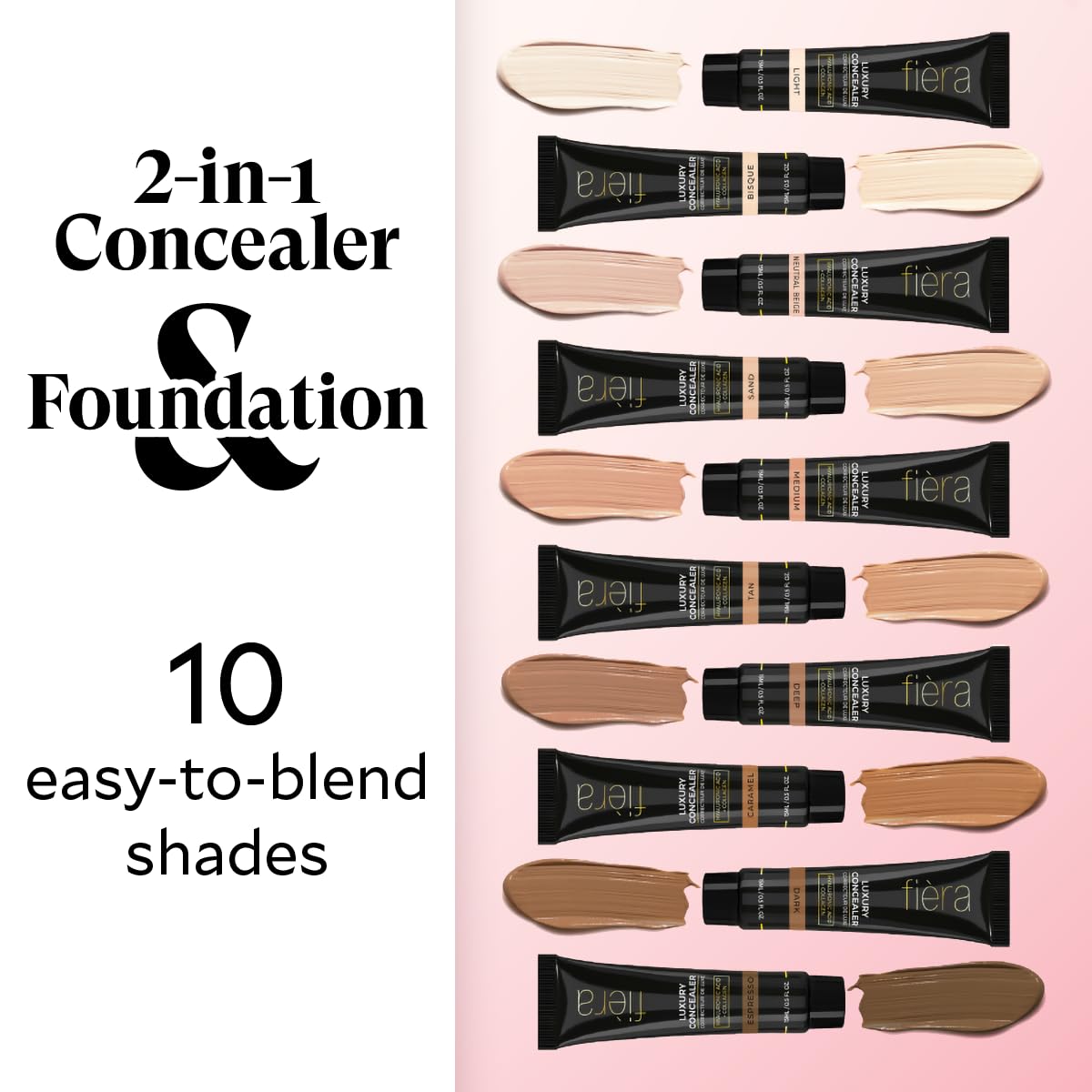 Fièra Luxury Concealer & Foundation with Anti-Aging Ingredients - Full Coverage for Dark Circles, Wrinkles, Fine Lines, and Spots, All-Day Wear For Mature Skin - Sand, 0.5 FL. OZ. / 15 ML