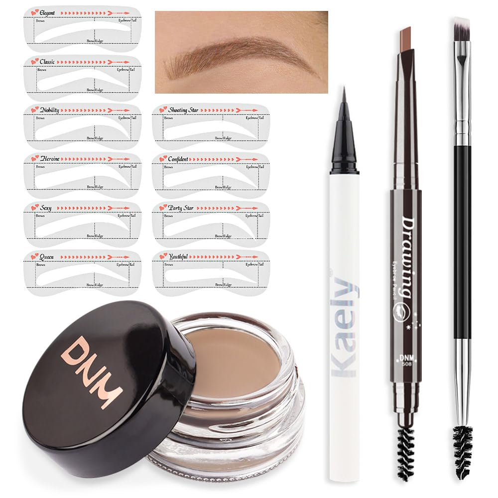 evpct Eyebrow Stencils Kit for Women Shaping, Eyebrow Shaper Makeup Kit, Eye Brow Stencil Shaper Tinting kits for Women, with Eyeliner, Eyebrows Pencil, Pomade, Brush and 10 Stencils, Kit-02# BLONDE