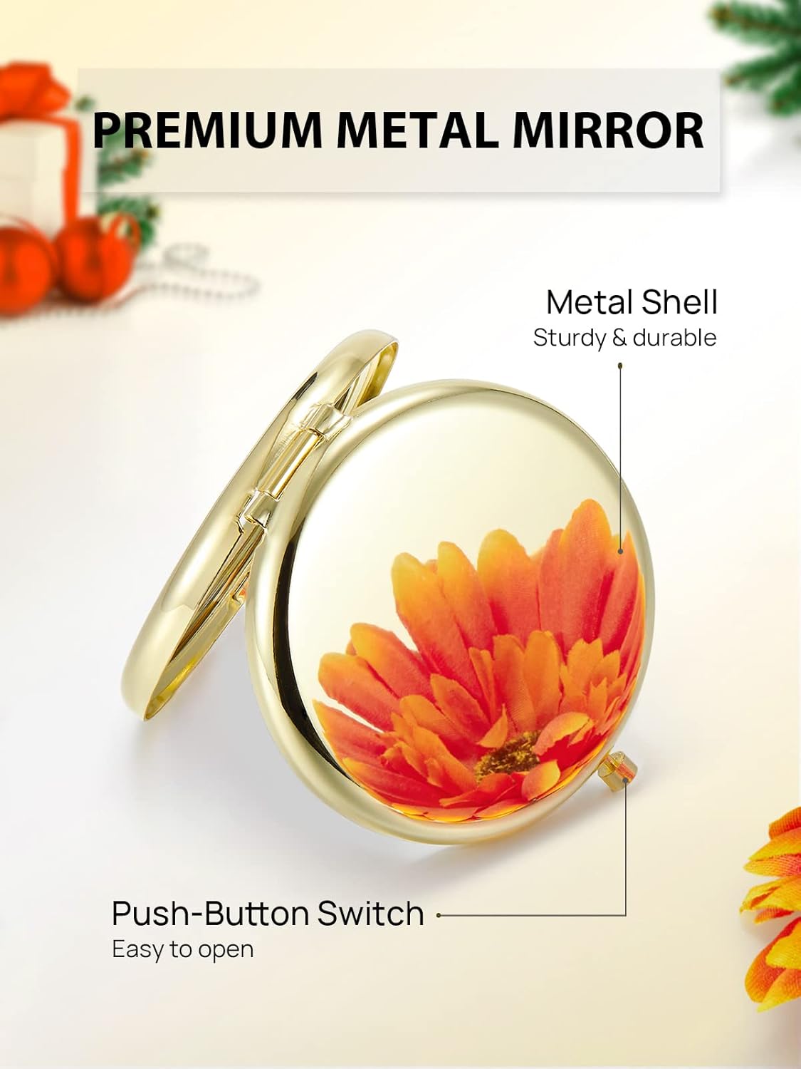 Compact Mirror Bulk, Pack of 24 Double-Sided 1X/2X Magnifying Metal Makeup Mirrors((Round,Gold)