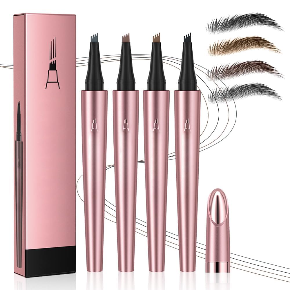 Microblading Eyebrow Pen, New 3D Microblading Eyebrow Pencil, Waterproof Eye Brow Pen with 4 Tip, Natural Magic Eyebrow Makeup Fine Stroke Contouring Pencil Long-Lasting Stay on All Day (All-4Pcs)