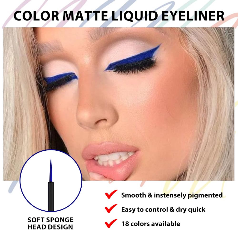 evpct 1Pcs Dark Blue Liquid Eyeliner Waterproof Dark Blue Eye Liners for Women, Eyes Wing Eyeliner Stamps Shapes Colored Eyeliner delineador de ojos a prueba de agua contra el agua blanco para ojos