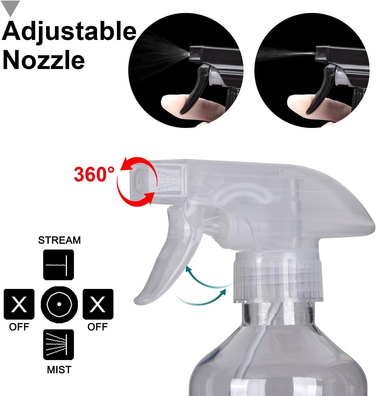 Plastic Spray Bottles - 10.5OZ/300ML Empty Spray Bottles for Cleaning Solutions,Pet, Essential Oils, Hair, Cooking - Mist/Stream Water Bottle