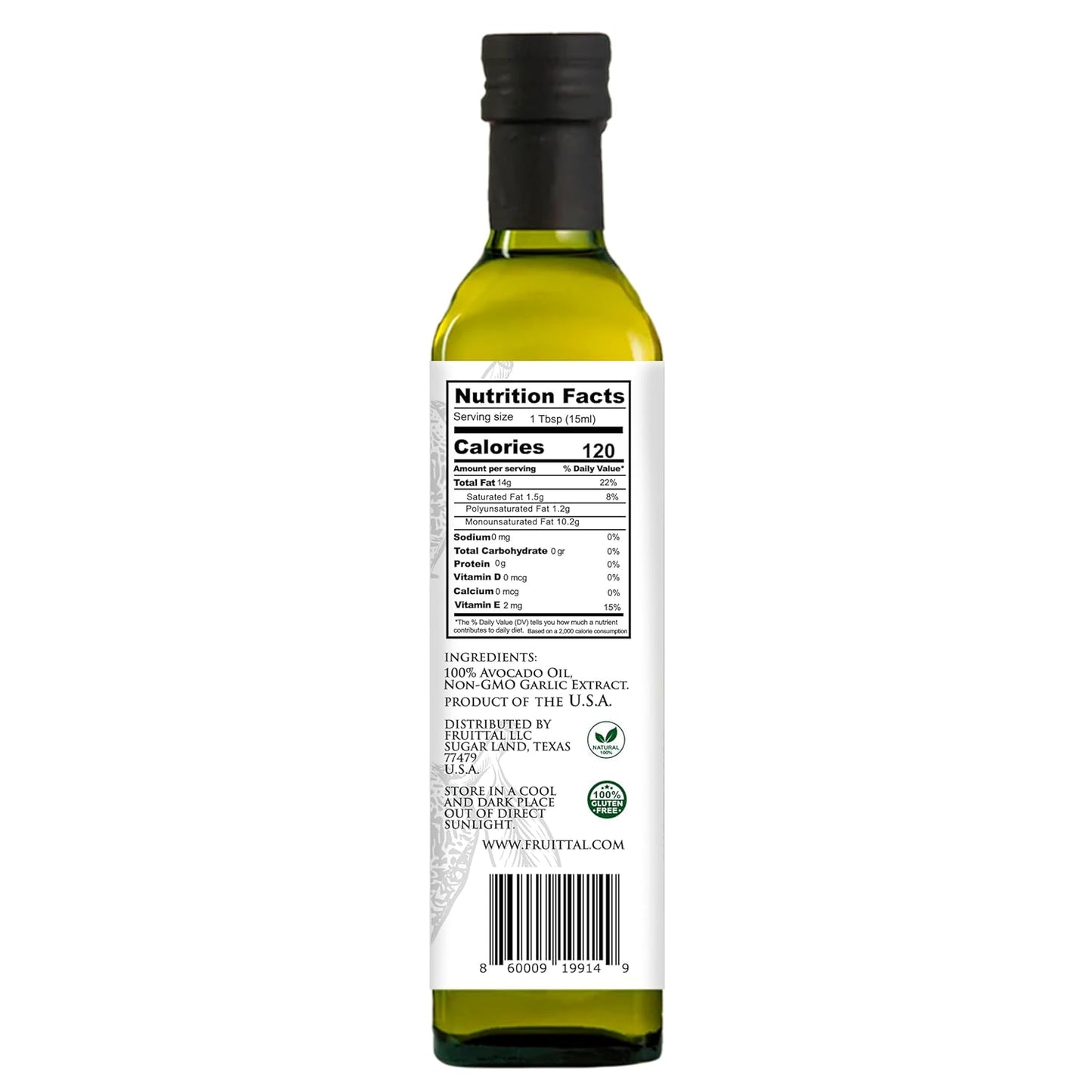 Fruittal Garlic-Infused Avocado Oil – 100% Pure, Made in the USA, and Rich in Health Benefits (16.9 Oz)