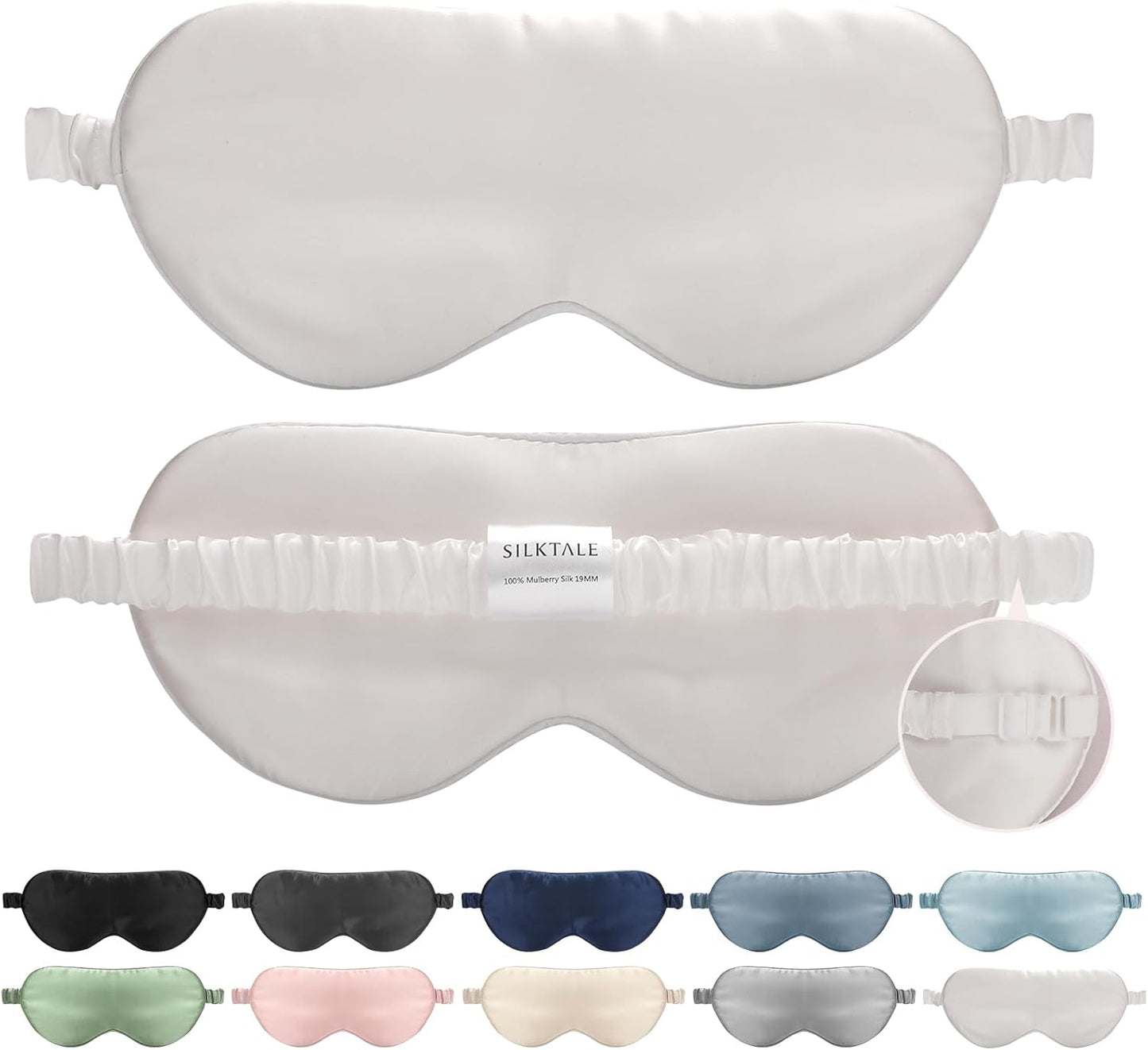 100% Mulberry Silk Eye Mask for Sleeping with Silk Wrapped Adjustable Strap,Ivory White