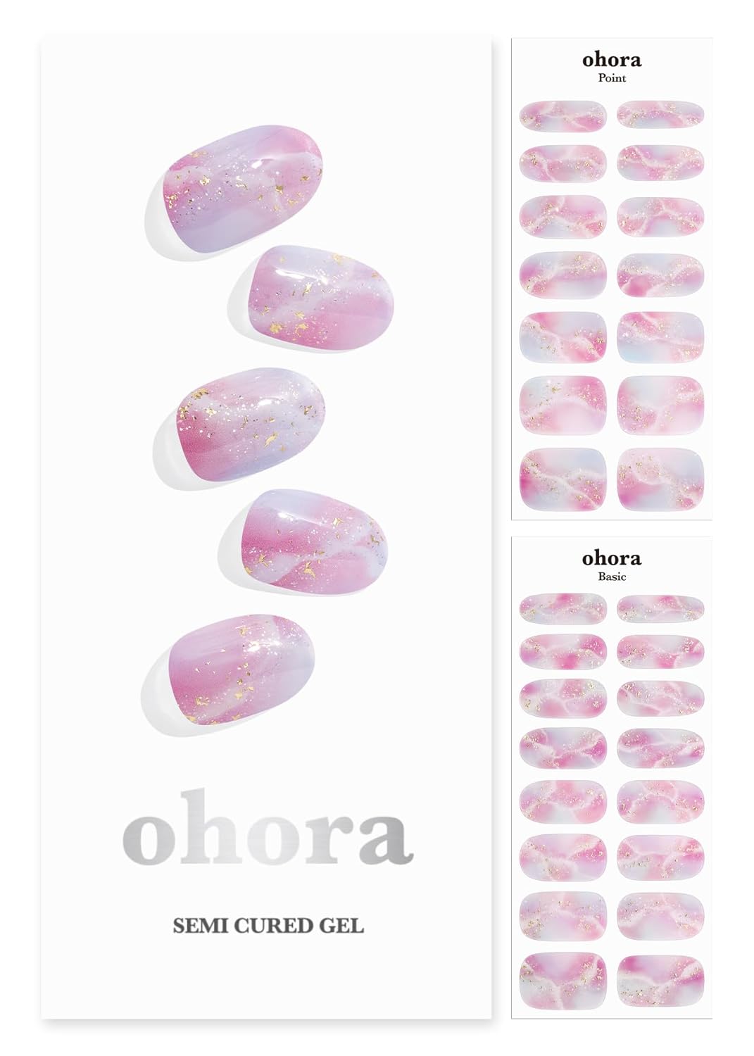 ohora Semi Cured Gel Nail Strips (N Unicorn Dream) - Works with Any Lamps, Salon-Quality, Long Lasting, Easy to Apply & Remove - Includes 2 Prep Pads, Nail File & Wooden Stick