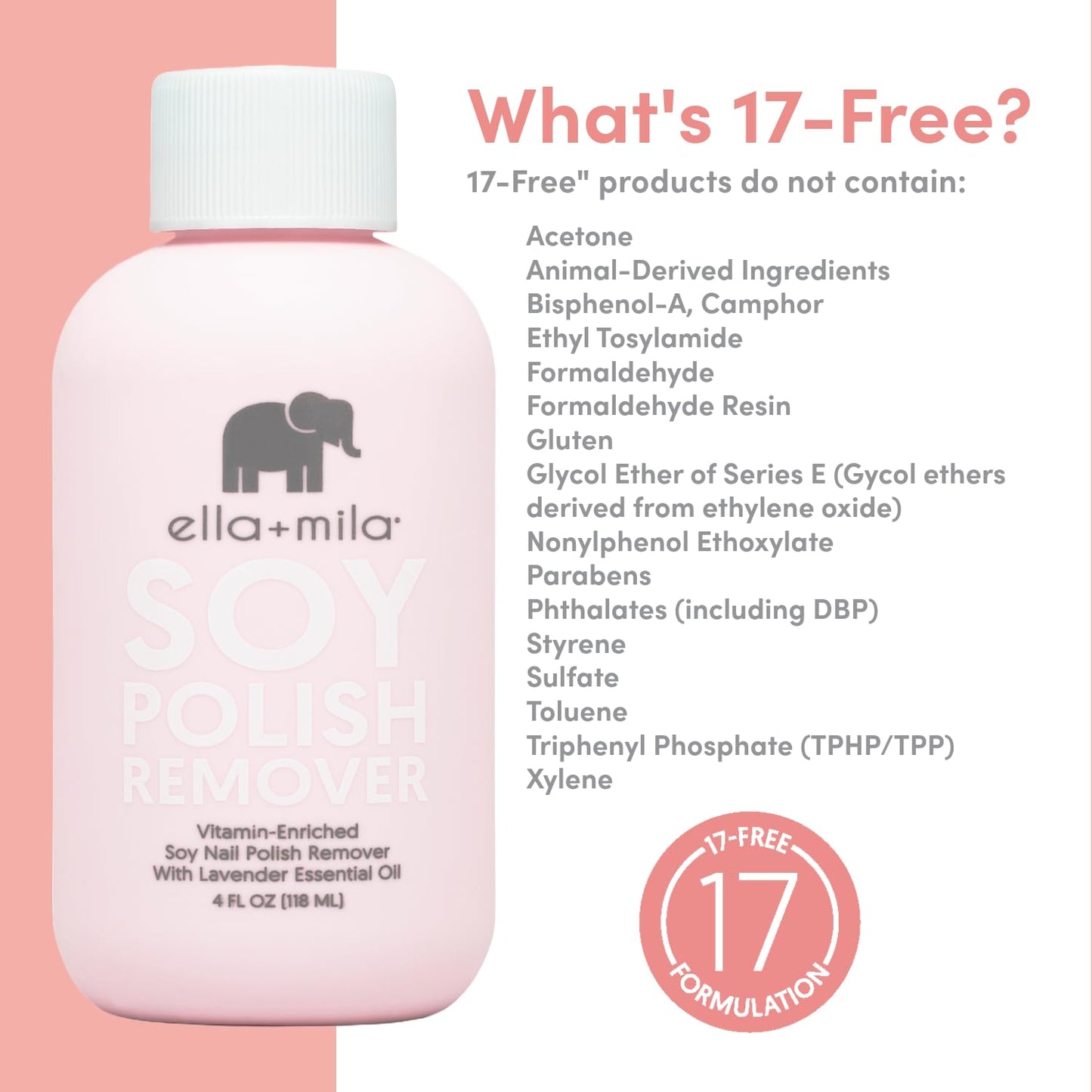 ella+mila Soy Nail Polish Remover Non-Acetone Nail Polish Remover - Non-Toxic Fingernail Polish Remover - Enriched with Lavender Essential Oil & Vitamins A,C & E (4 fl oz)