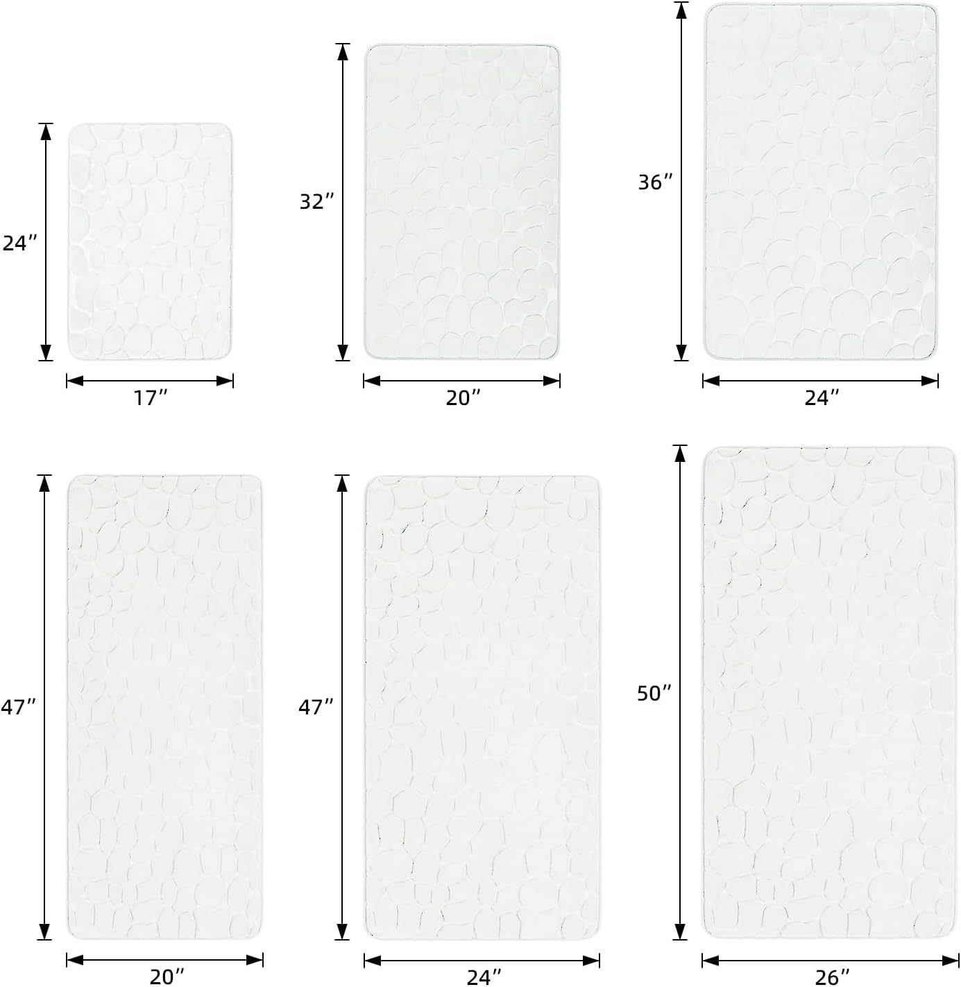 YIHOUSE Memory Foam Runner Rug, Cobblestone Bathroom Runner Rugs Super Water Absorbent Bath Mats for Bathroom Machine Washable Bath Rugs Runner for Hallway Bedroom Laundry Room(20 x 47,White)