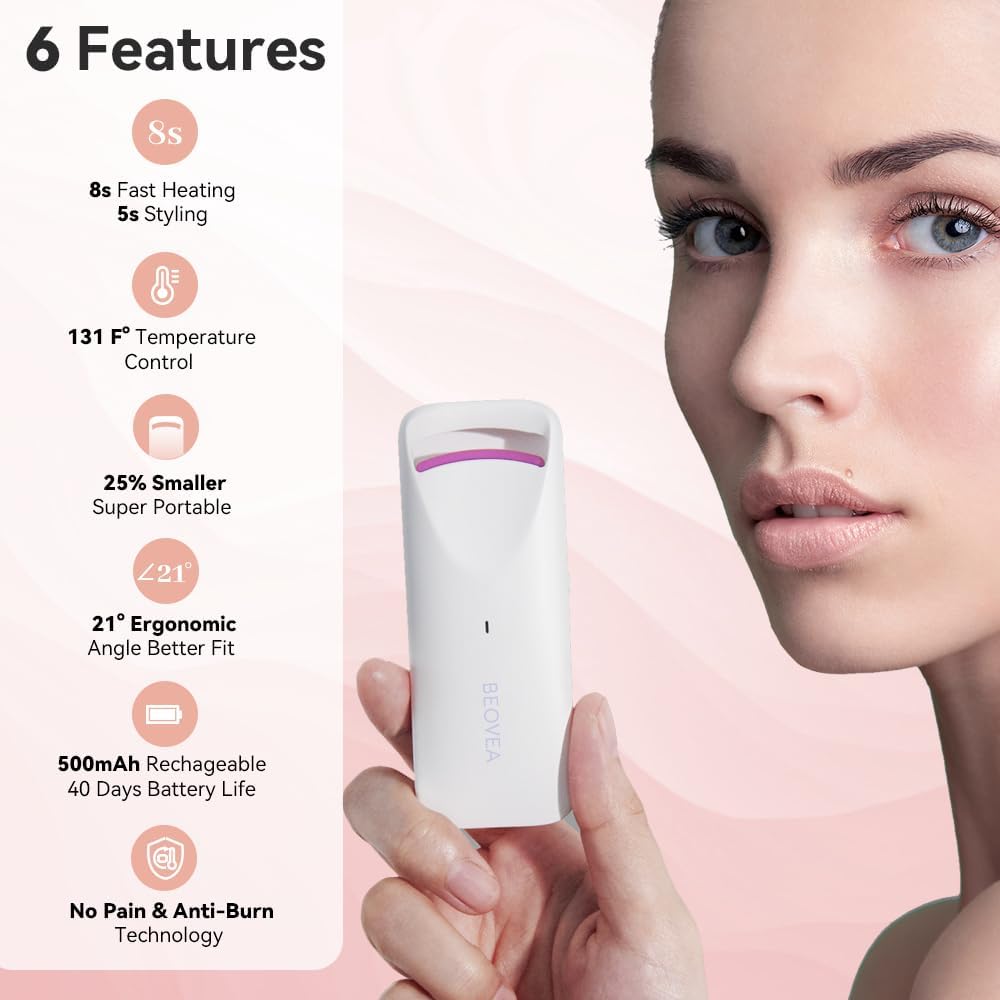Heated Eyelash Curler – Fast 8-Second Heat for Long-Lasting Curls – Portable Rechargeable Heated Lash Curler, Safe & Effective Eyelash Curlers for All-Day Volume and Lift