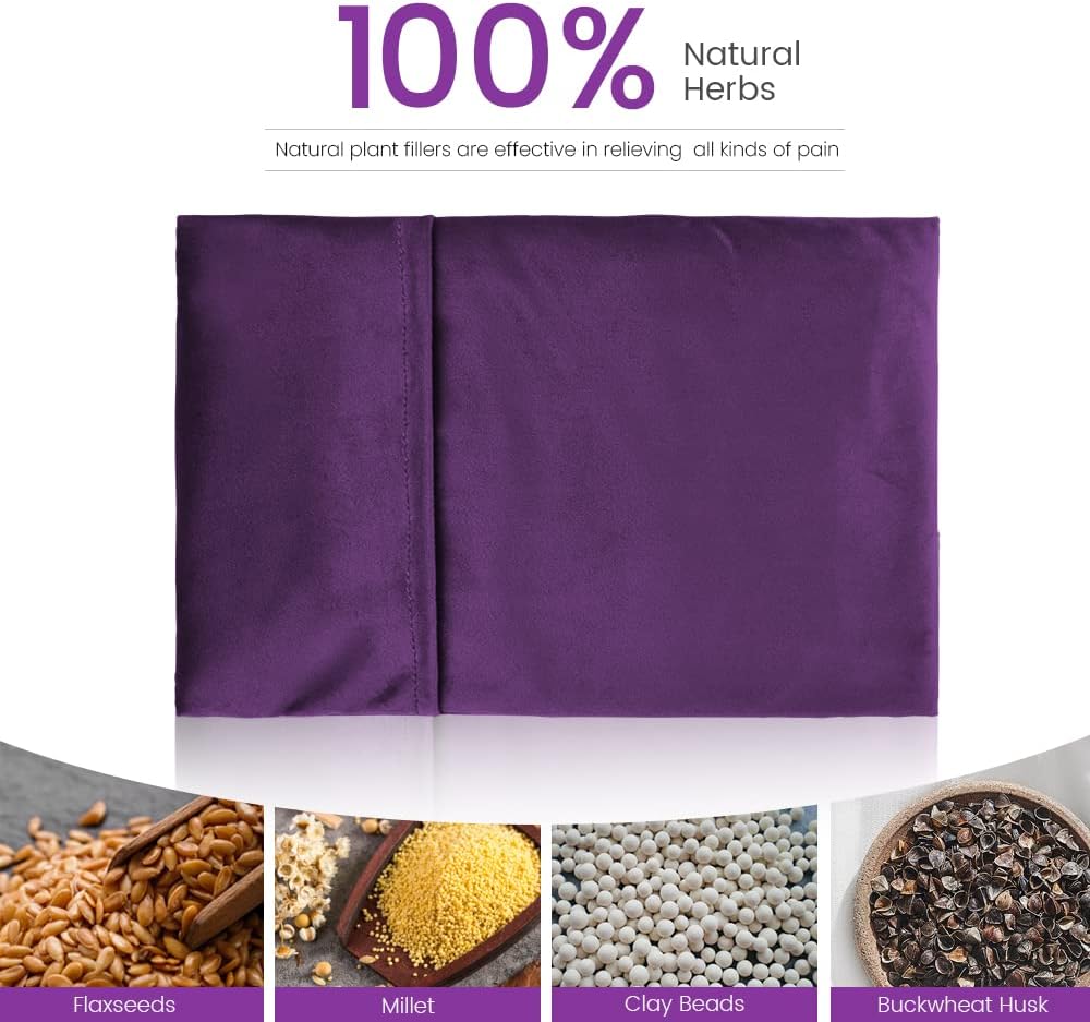 Heating Pad Microwavable with Washable Cover, 8 x 12 Multipurpose Microwave Heating Pad for Neck and Shoulders, Moist Heat Bean Bag Warm Compress for Knee, Muscles, Joints, Wrist (Dark Purple)