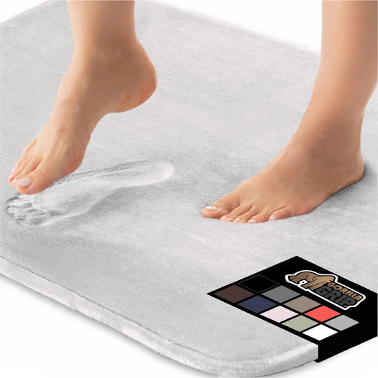 GORILLA GRIP Memory Foam Bath Rugs, Soft Absorbent Velvet Bathroom Mats, Durable Dots on Underside, Machine Washable Bathmat, Carpet Rug Room Decor for Shower Floor, 36x24 Mat, Light Gray