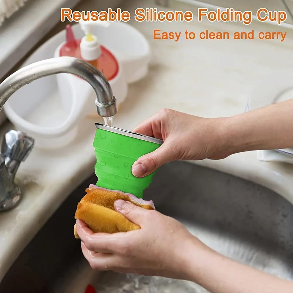 Silicone Collapsible Cup,Collapsible Cups for Camping,Folding Cup with Lids,Collapsible Coffee Cup,Reusable Drinking Mugs Cup(Green)