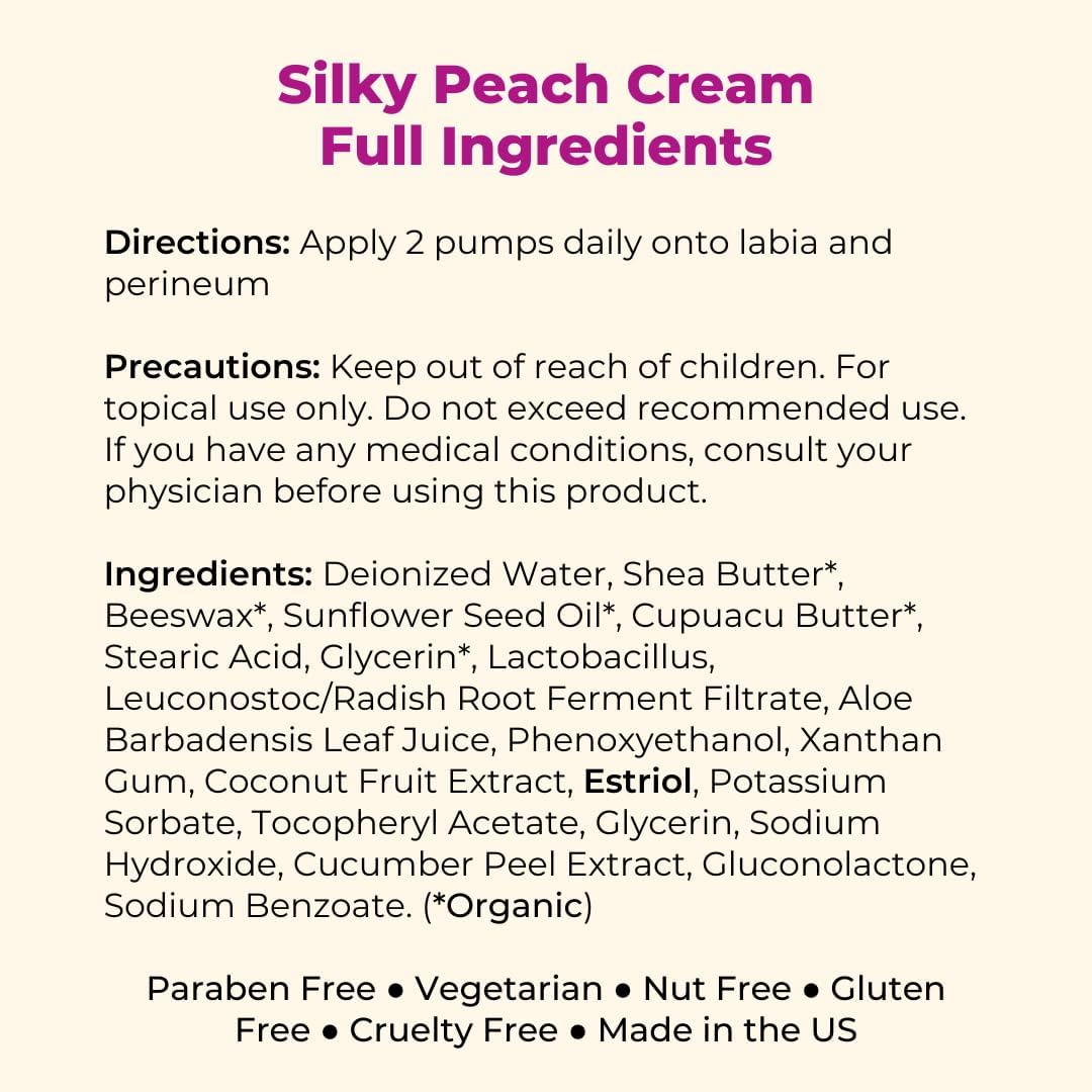 Silky Peach Cream by Parlor Games – Bioidentical Estriol Cream for Women – Menopause Relief for Vaginal Dryness & Vulva Itch – 30ml Bottle (2 Month Supply)