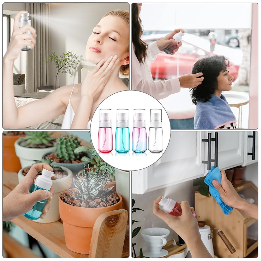 Cosywell Fine Mist Spray Bottles TSA Approved 2oz 60ml 4 Pack Leak Proof Fine Mist Spray Bottles Empty Plastic Refillable Mist Sprayer for Perfume Essential Oils Toners Rose Water Cosmetics(4Colors)