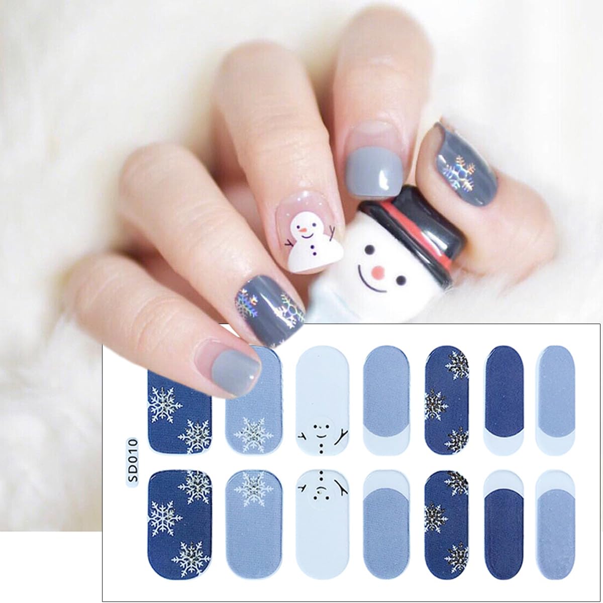 Christmas Nail Polish Strips Cute Snowman Gel Nail Stickers Xmas Trees Santa Claus Elk Glitter French Nail Design Decals Snowflakes Gel Nail Strips Full Wrap Christmas Stickers for Winter Nail Decor