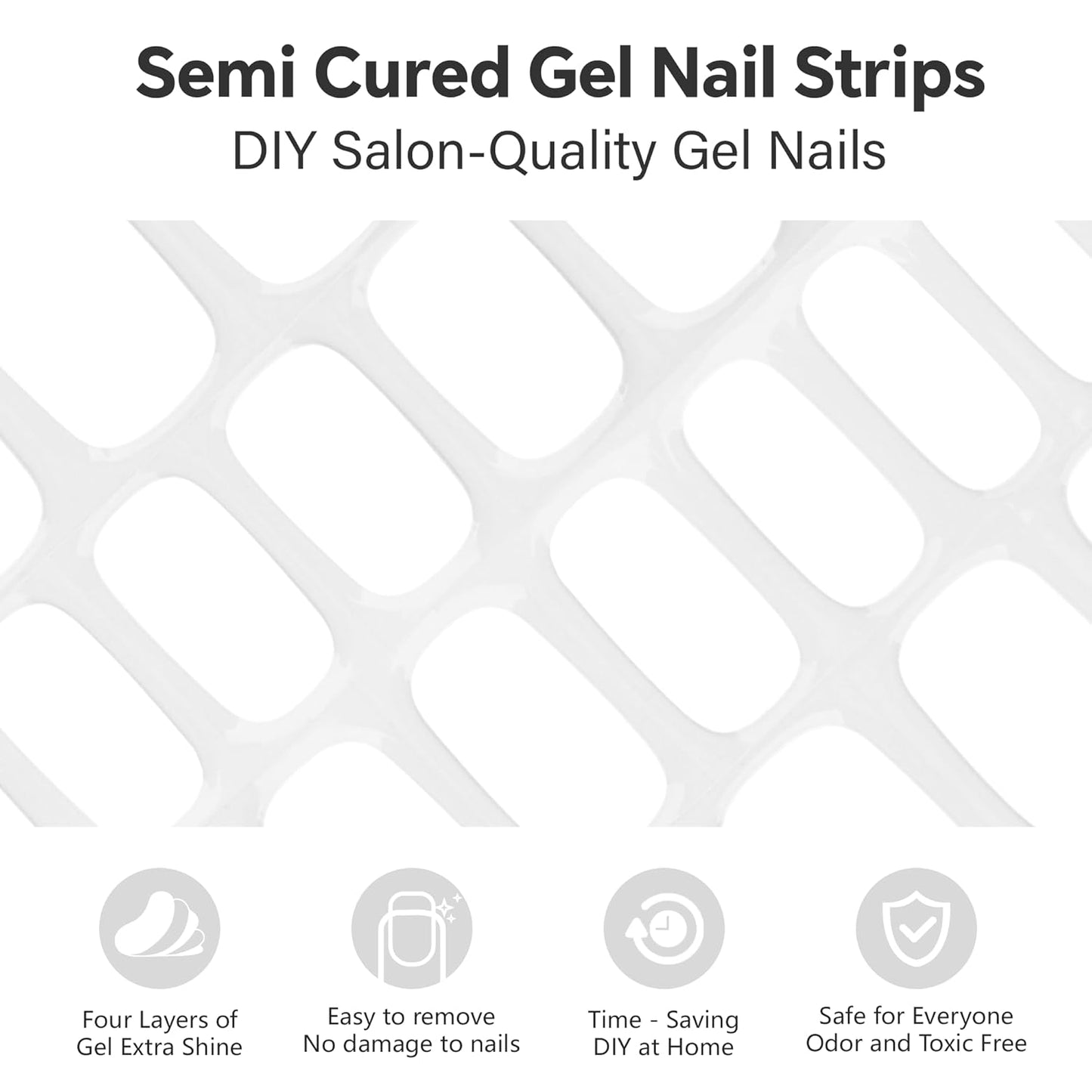Semi Cured Gel Nail Strips-Gel Nail Polish Neutral Colors 36pcs DIY Salon Nails at Home for Teens & Adults Hot Yoga Proof Nail Wraps Works with Any UV/LED Lamps(White)