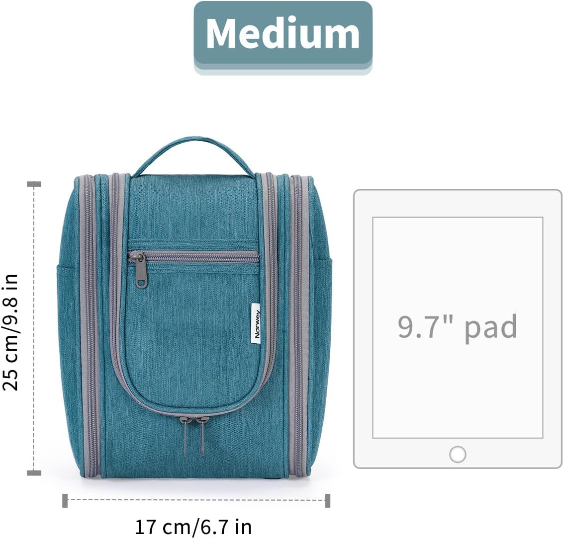 Narwey Small Hanging Travel Toiletry Bag Cosmetic Make up Organizer for Women and Men (Medium, Teal)
