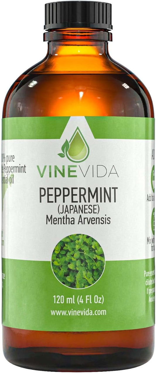 VINEVIDA Peppermint Japanese Essential Oil 4 oz - Undiluted Peppermint Oil 4 oz - Peppermint Candle Oil Scent - DIY Candle Scents for Candlemaking - Bulk Essential Oil for Soap Making Safe for Skin