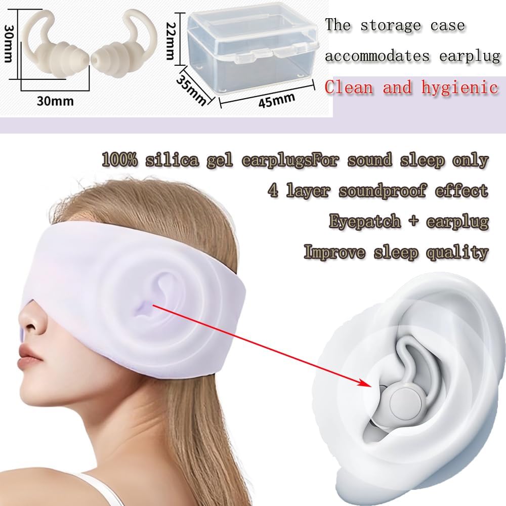 Silk Eye Sleep Mask for Sleeping Women Men, Blackout Blindfold Eye Mask+soundproof Ear Plugs, Rest Like A Deaf or Blind Person,Earplugs Cooling Satin Mask for Travel Night Best Sleep Mask (Purple)