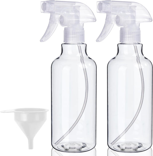 Plastic Spray Bottles, 2-Pack, 16.9 Oz, Mist & Stream, Heavy Duty Spraying, Empty Water Spray Bottle for Cleaning Solutions, Essential Oils, Hair, Plants, BBQ, Cat Dog Behavior Correction (Clear)