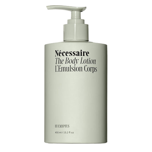 Nécessaire The Body Lotion with Pump. Eucalpytus. Multi-Peptide Firming Lotion to Moisturize, Firm, Strengthen. 2.5% Niacinamide, Vitamin C/E + Omega 6/9. 450ml / 15.2 fl oz