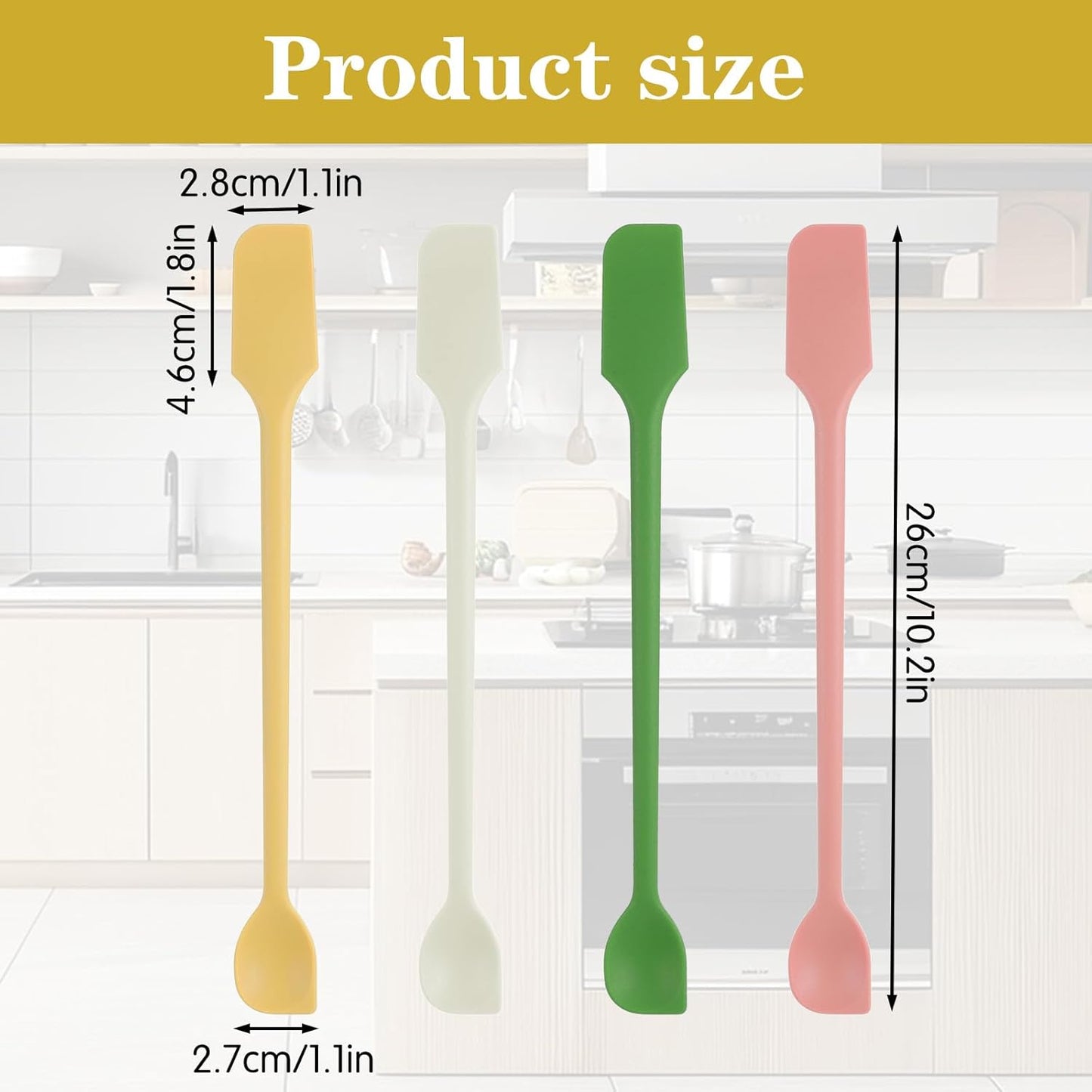 4 Pcs Silicone Jar Spatula Set, Small Silicone Dual-Ended Spatula & 10.2-Inch Baking Spatulas, Mini Spatulas for Cooking, Scooping, Mixing, Makeup & Jars