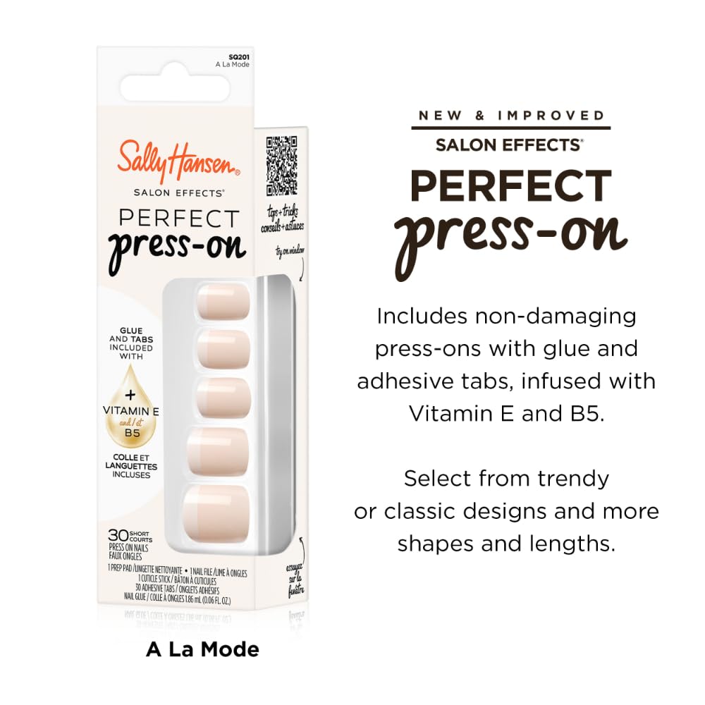 Sally Hansen Instant Cuticle Remover & Salon Effects Perfect Press-On Nails, A La Mode, 30 Designs, Nail Glue & Tabs