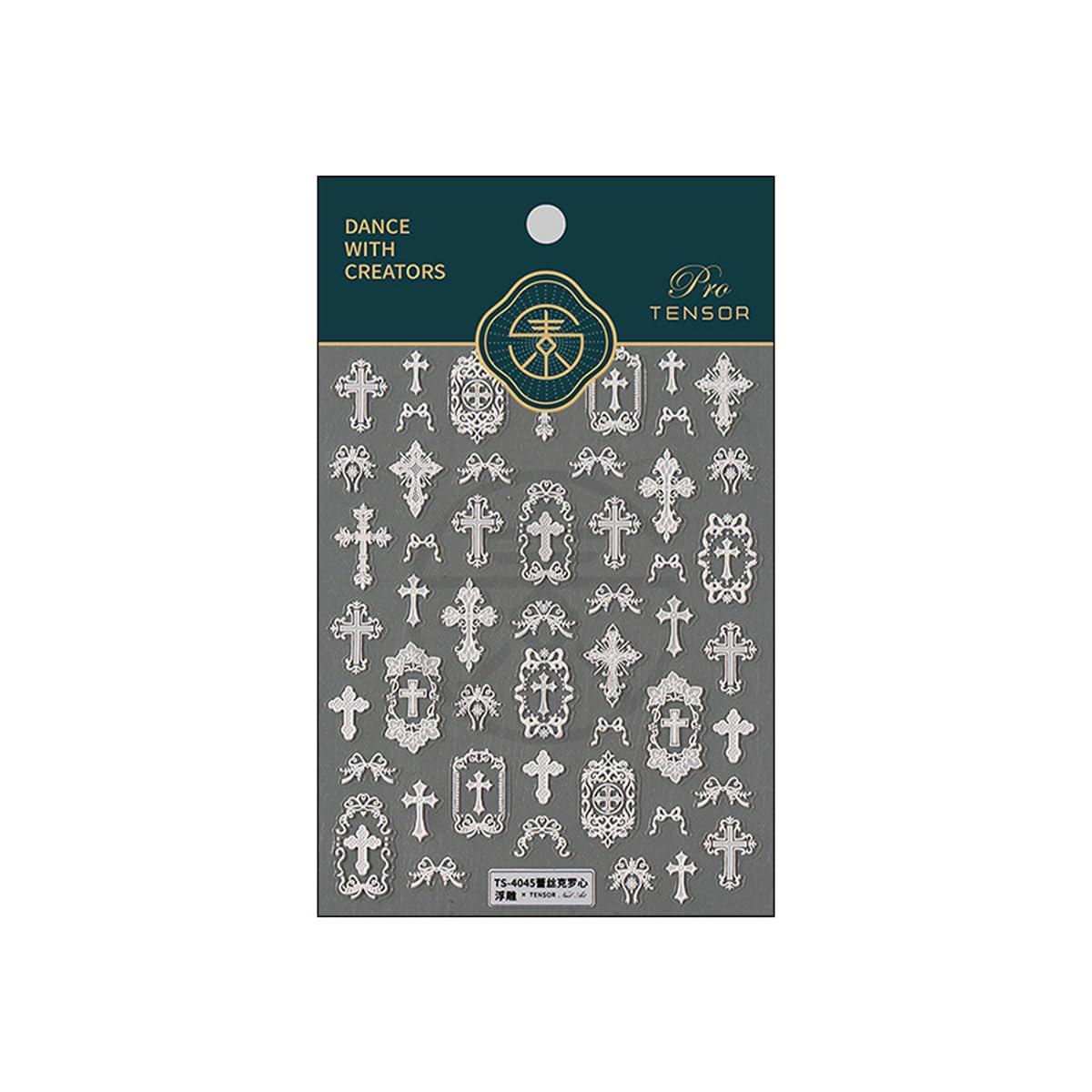 White Lace Cross Nail Art Stickers, 5D Embossed Manicure Decals for Nail Art Design Self-Adhesive Nails Supplies Accessories for Women