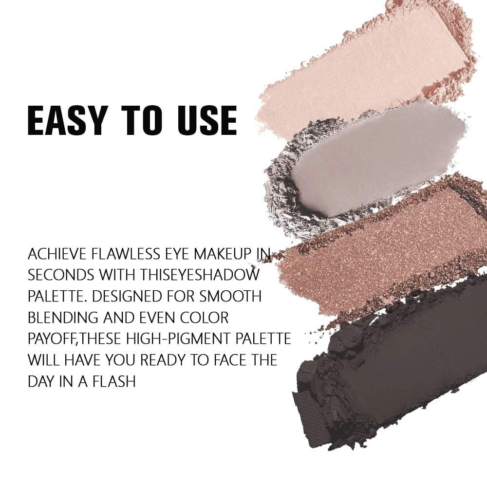 evpct Eyeshadow Quad Palette, Nude Beige Taupe Grey Bronze Smoky Black Ebony Glitter Shimmer Metallic Matte High Pigment Mini Eye Shadow Palette Makeup for older Women, Smudge Proof Vegan Cruelty-free