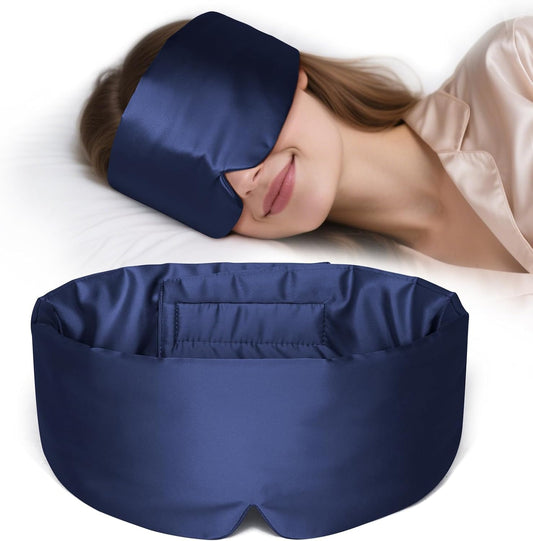 Zenssia Satin Sleep Mask for Women and Men, Lightweight Padded Eye Mask with Adjustable Strap, Comfort Blackout for Travel and Nap - Navy Blue