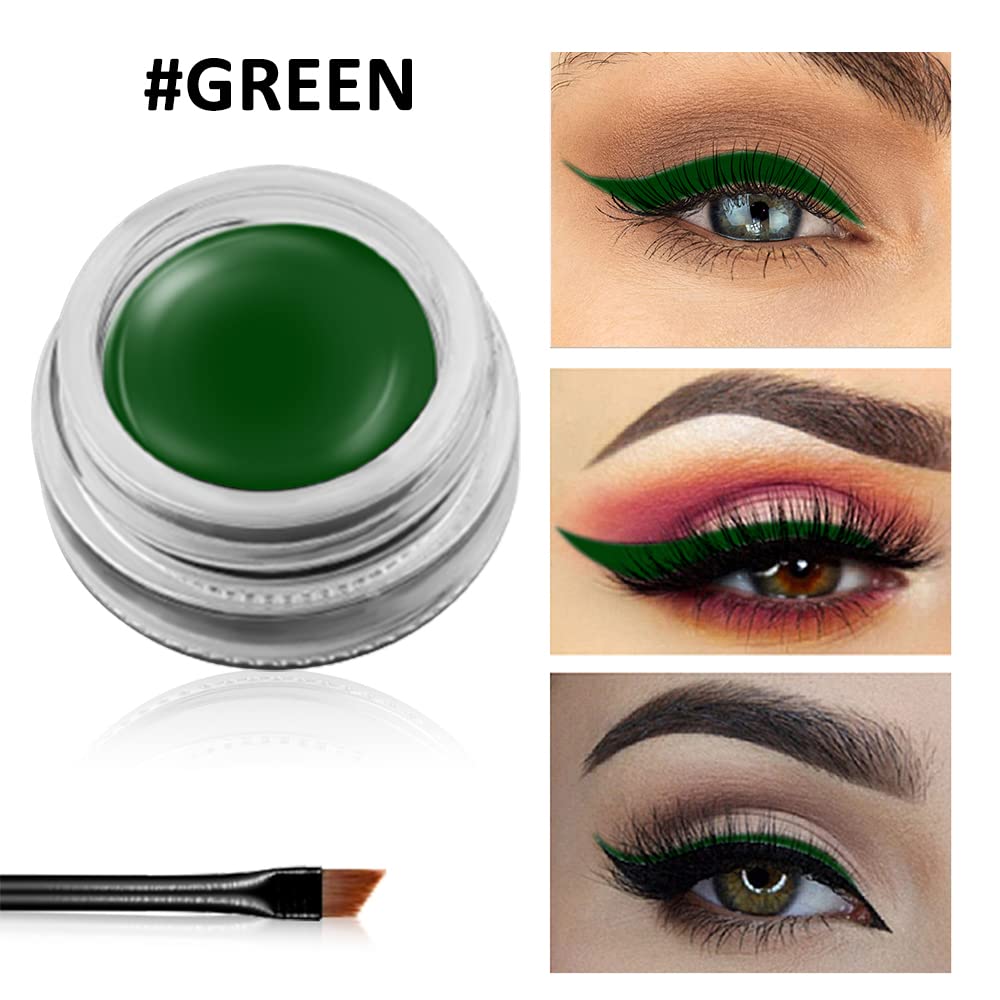 Erinde Green Gel Eyeliner, Waterproof Cream Eyeliner Gel Pot, High-Intensity Pigments Long Lasting Smudge-Proof Eye Liner Halloween Makeup, Waterline Matte Eye Liner with 2PCS Brushes, 05 Green