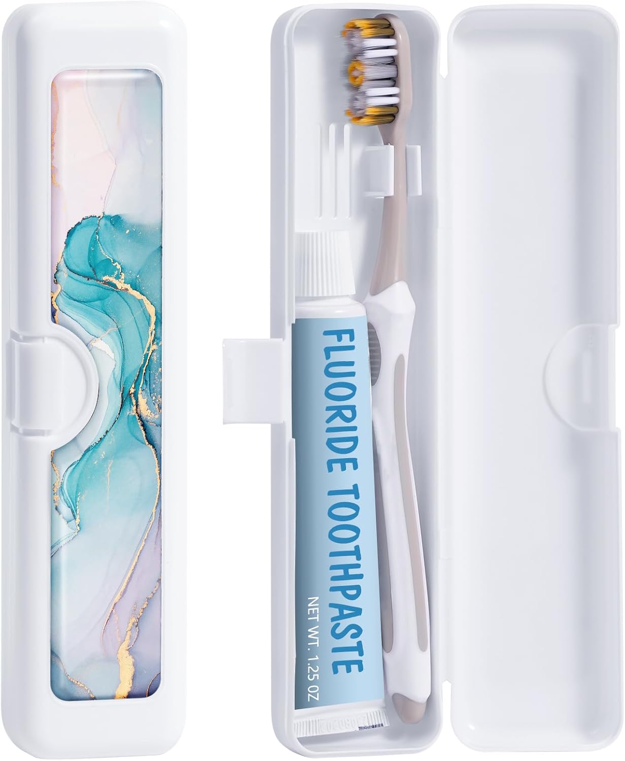 Toothbrush Travel Case - Colorful Pattern, Holder and Covers for Toothbrushes, Includes Tongue Scraper Case