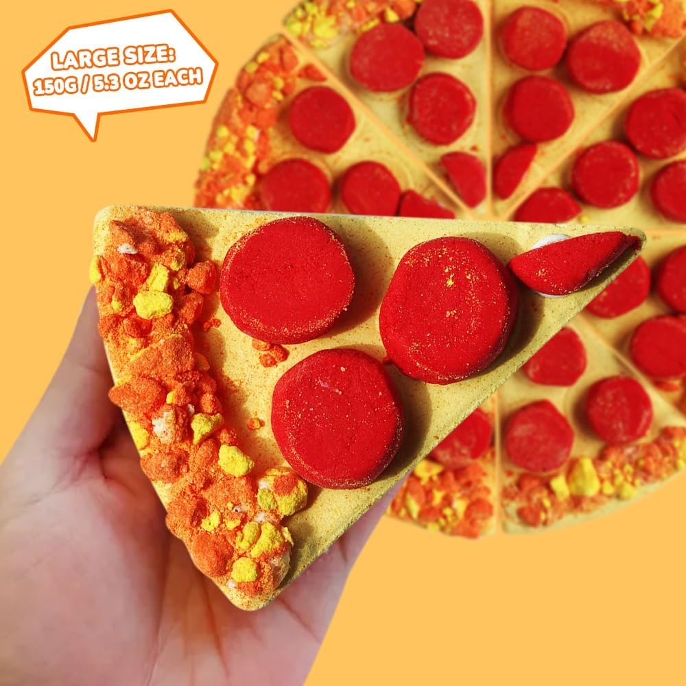 Pizza Bath Bombs Set of 8 Slices – Large Fizzies for Relaxing Bubble Bath, Handmade Spa Gift for Women, Men & Kids – Fun Pizza-Shaped Aromatherapy Bath Bomb Gift Set