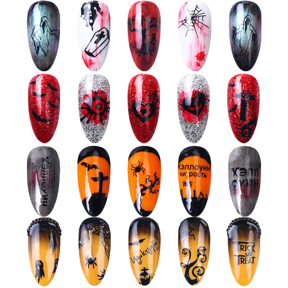 TailaiMei 9 Sheets Halloween Nail Stickers, Self-Adhesive Black Nail Art Decals for DIY Horror Nail Decorations (Black Style)
