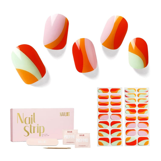 NAILOG Semi Cured Gel Nail Strips, 34 pcs Salon-Quality Gel Nail Stickers, Long Lasting Nail Wraps for Women with Soft Gel Finish | Lollipop