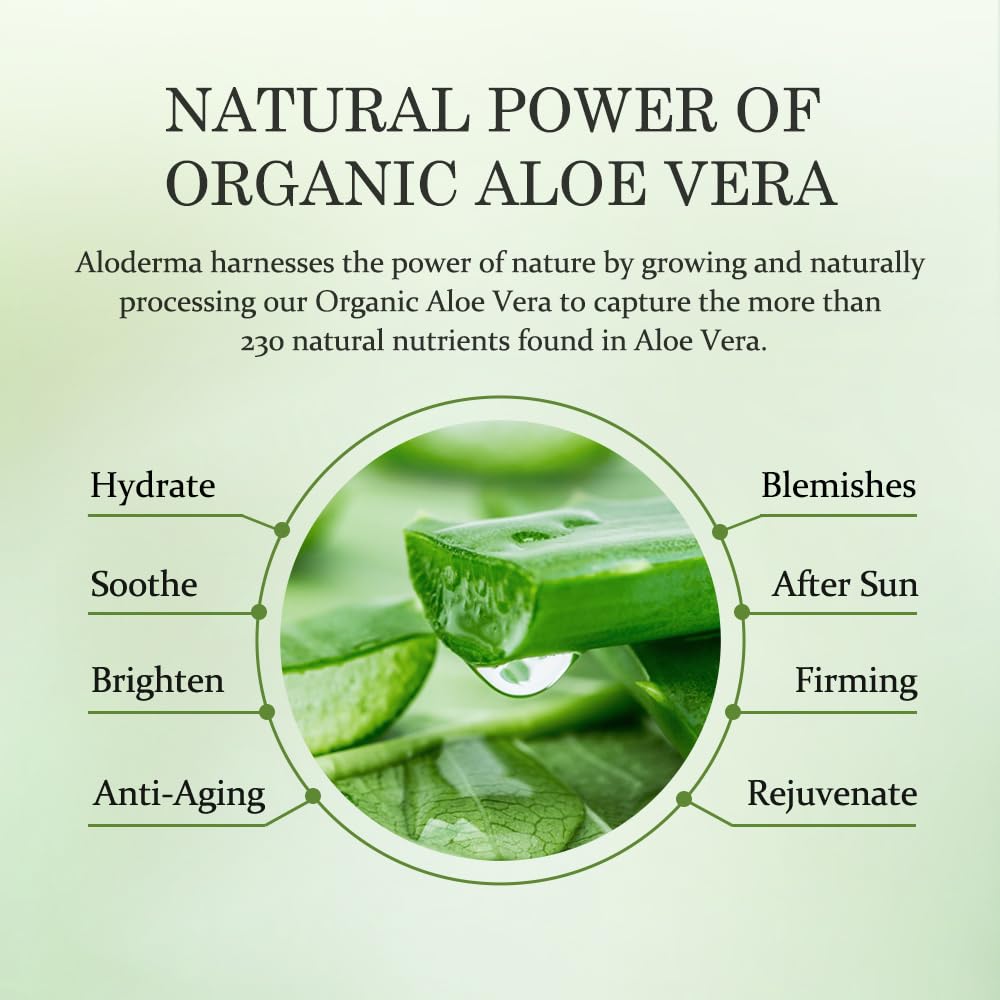 Aloderma 99% Organic Aloe Vera Gel Made within 12 Hours of Harvest, Easy Travel Size Tube for Body, Face, & Scalp, Cooling & Soothing Support for Skin & Sunburn, Hydrating Aloe Gel, 1.5oz - 6ct