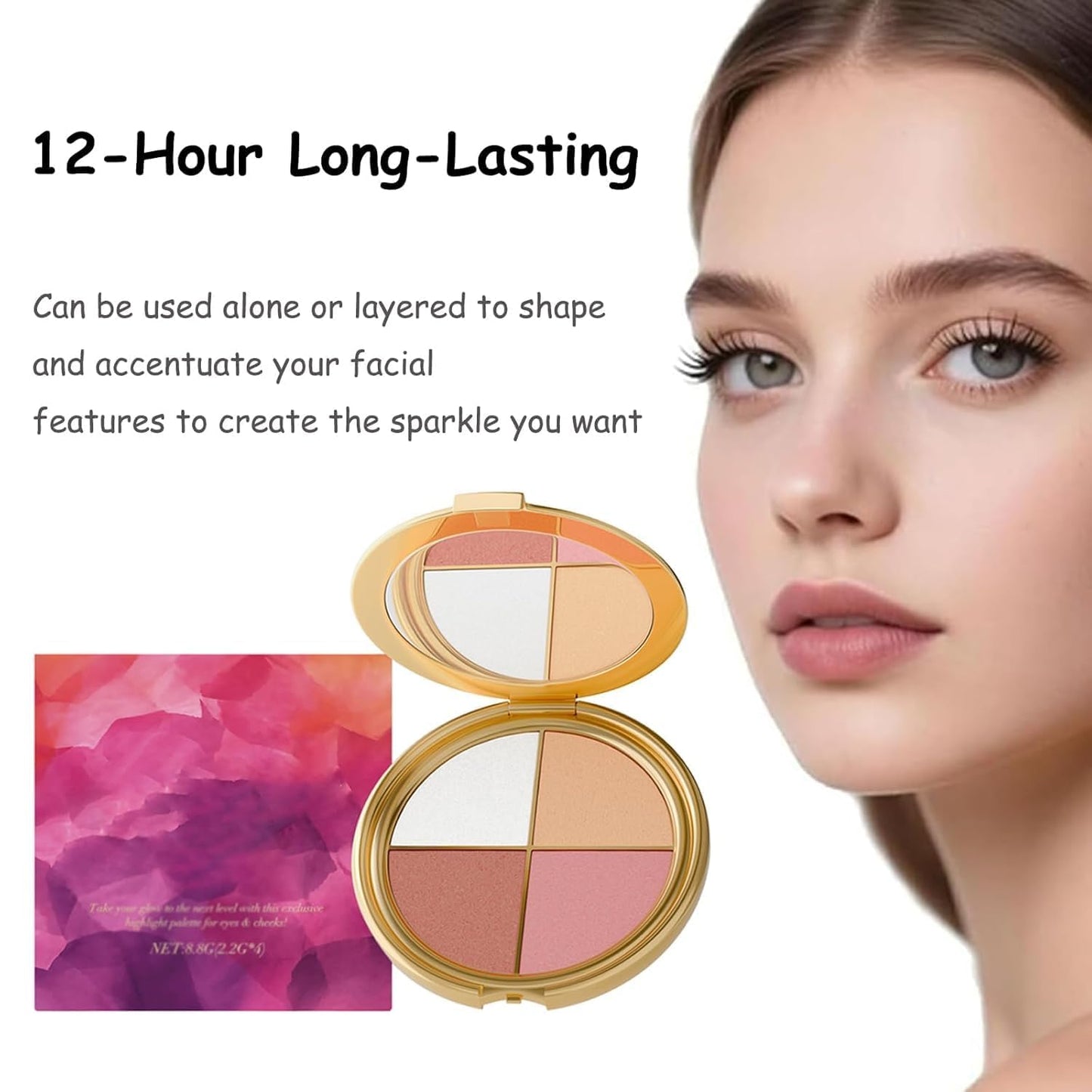 Eye & Cheek Palette - Makeup Kit with Eyeshadow, Highlighter, Blush & Contour Powder, Includes Detachable Brush for a Natural Shimmer Glow, Face Contouring Palette for Women (2 PCS)