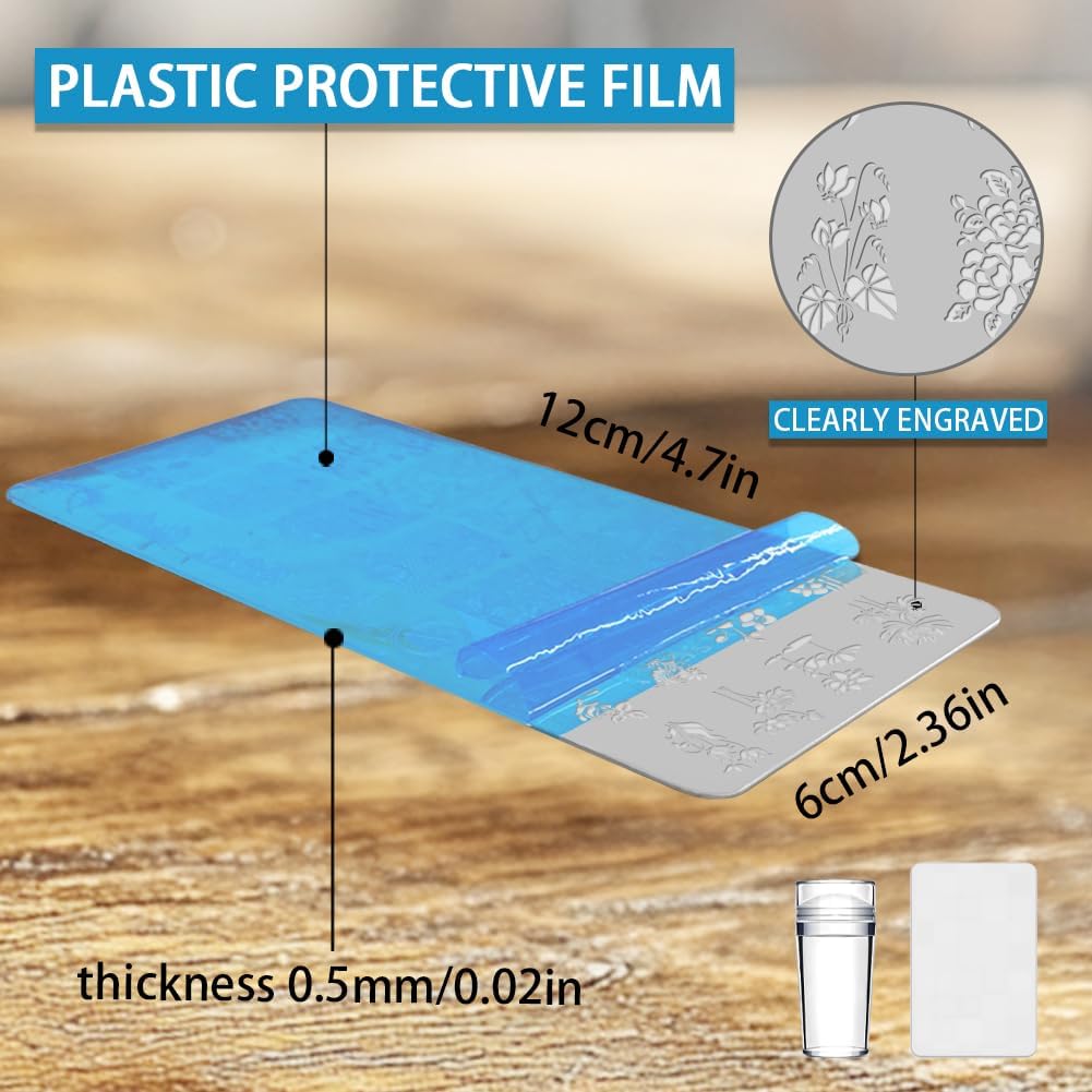 3Pcs Vintage Floral Nail Stamping Plate Set Flower Leaves Bamboo Nail Stamp Templates French Line Tip Nail Stamp Plates Rose Metal Reusable Tools with Stamper Scraper for Manicure Printing