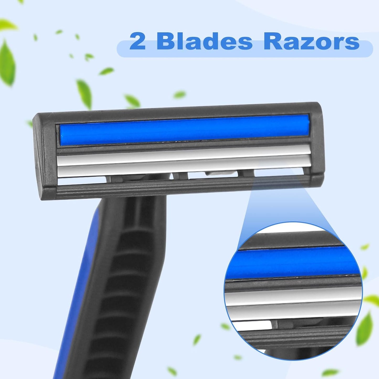 Disposable Twin Blade Razors in Bulk, Individually Wrapped - Clear Safety Cap, For Homeless, Hotel, Airbnb, Travel (pack of 50,blue)