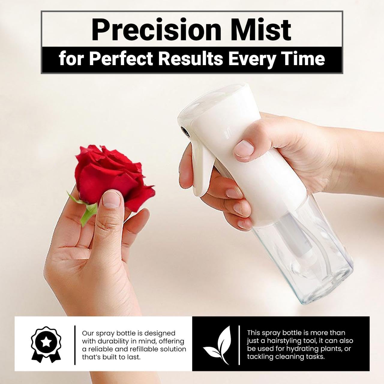 Continuous Mist Spray Bottle – Ultra Fine Mist for Hair Styling, Salon Use, and Versatile Applications – Ideal for Plants, Cleaning, and Travel – 5 oz Clear Octagon Shape Empty Bottle