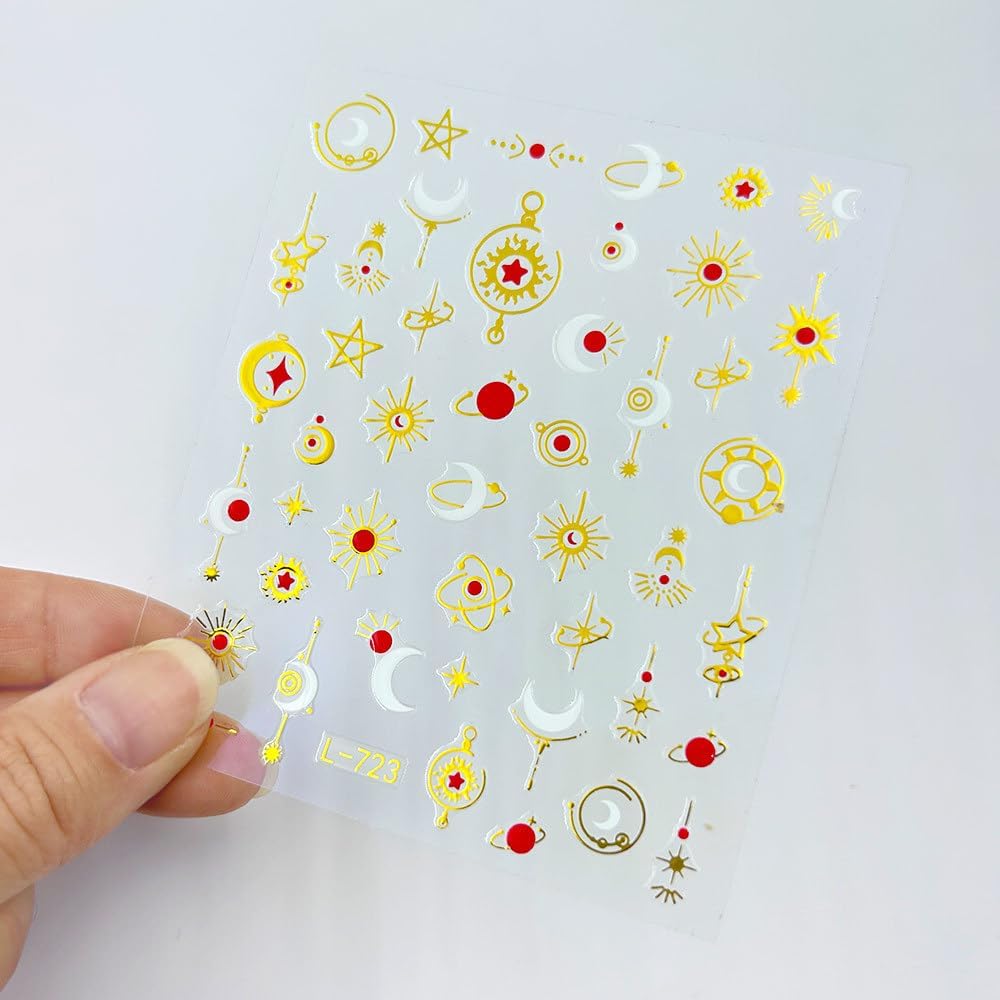 6 Sheets Boho Nail Stickers for Nail Art 5D Embossed Star Moon Nail Designs 3D Self-Adhesive Colorful Love Heart Nail Decals with Designs Butterfly Nails Supplies for Women Manicure DIY